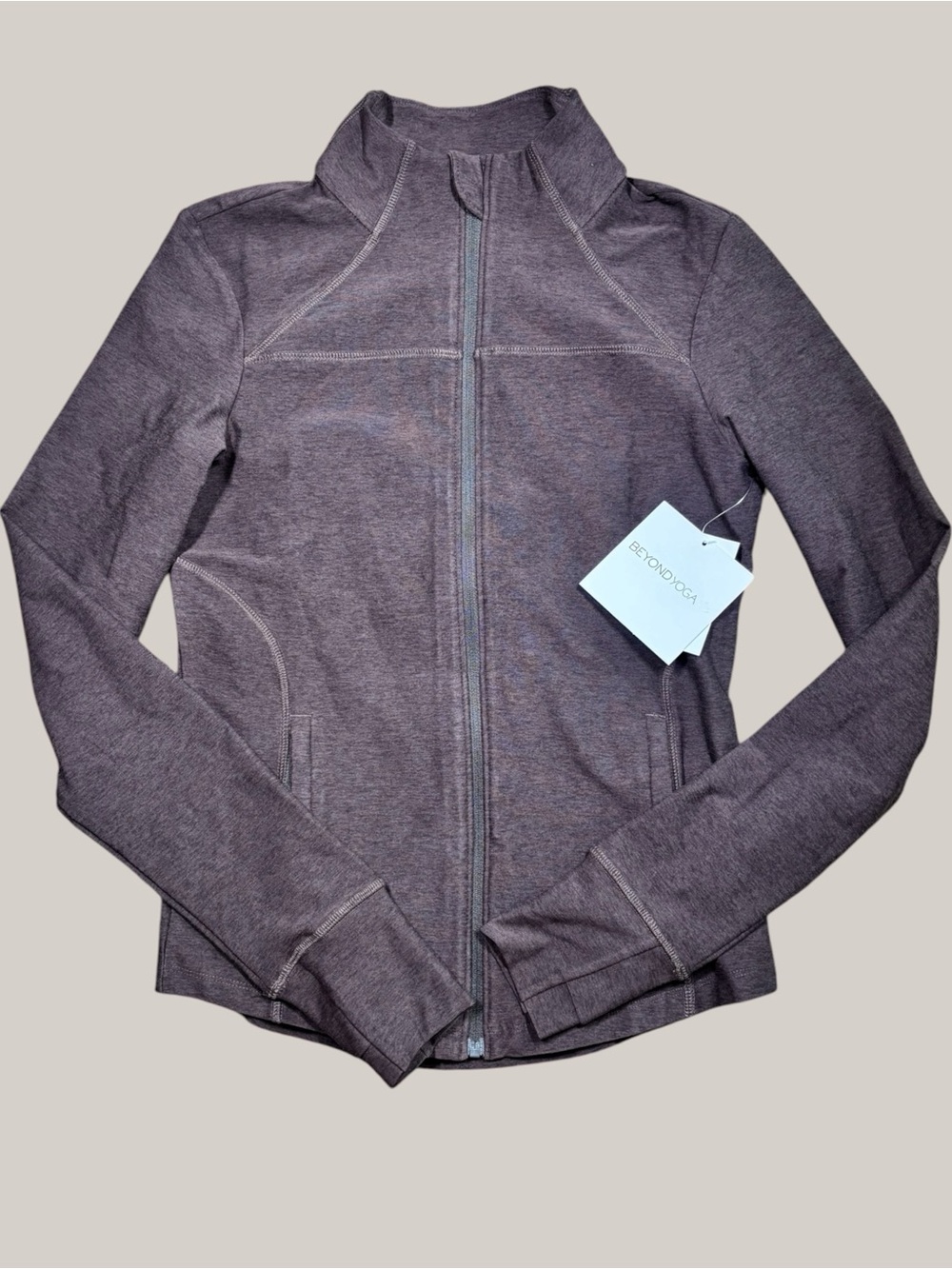 NWT Beyond Yoga Heathered Brown Zip-Front Jacket